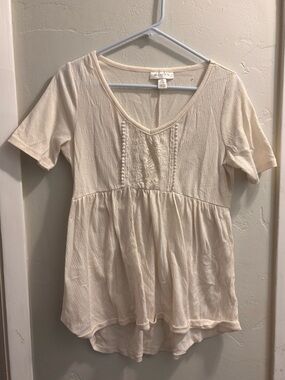 Cream V-Neck Maternity Top with Lace Detail